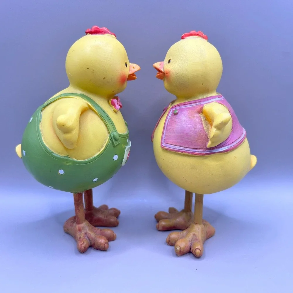 Easter‎ Chick Figurines Set of 2 Yellow Spring Resin Decor 5.5